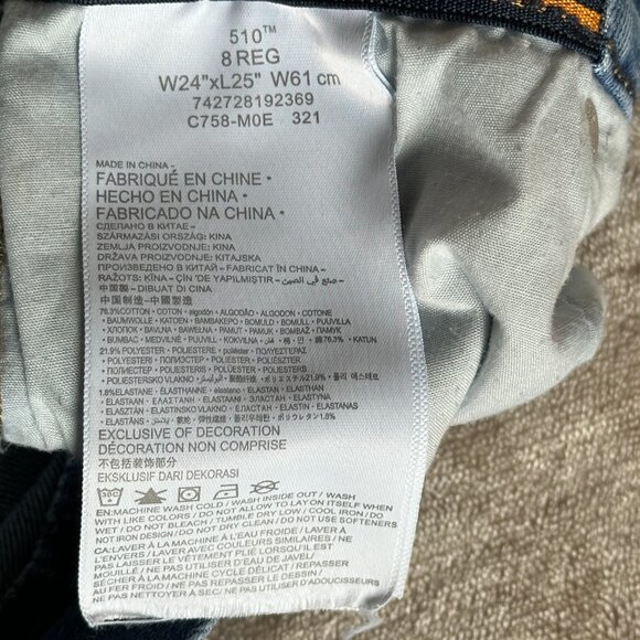 Levi's 510 Jeans Kids Sz 8 Reg 24 x 25 - Picture 6 of 8